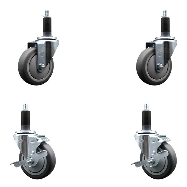 Service Caster 4'' SS Thermoplastic Rubber Wheel Swivel 1-1/8'' Expanding Stem Caster Set 2 Brakes, 4PK SCC-SSEX20S414-TPRB-2-TLB-2-118 - main